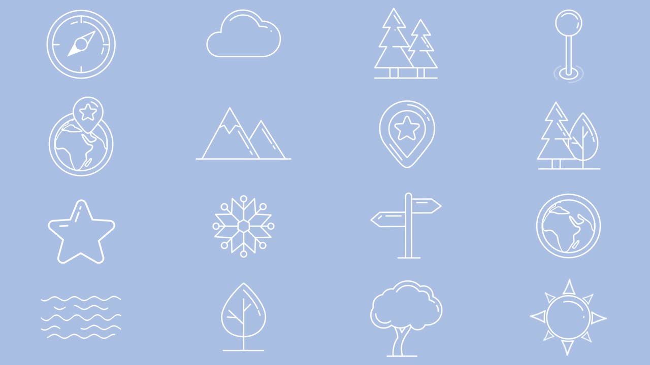 conjunto de iconos de líneas de objetos naturales