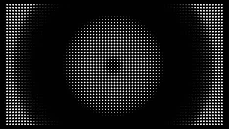 white polka dots against black background. concentric growing circles seamless loop transition