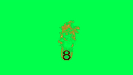 burning number 8 on green screen