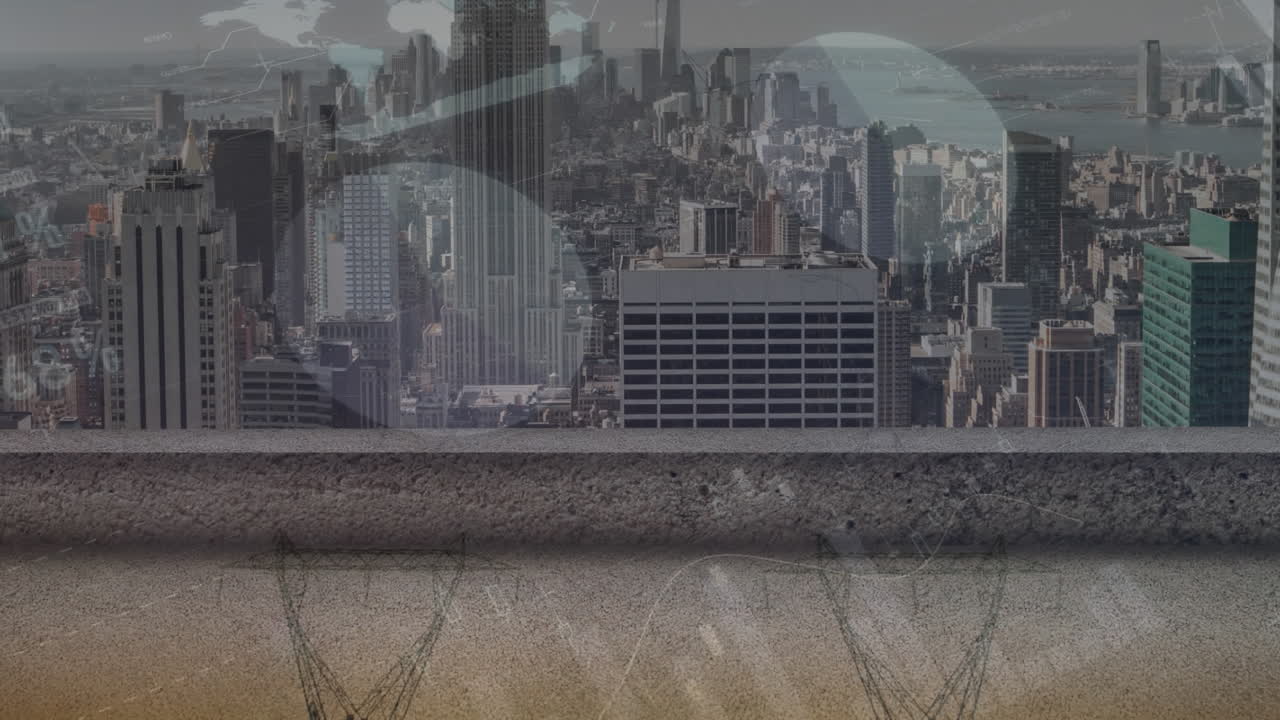 도시 풍경 위의 통계 처리의 애니메이션