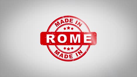 hecho en roma firmado texto de estampado animación de sello de madera. tinta roja en papel blanco limpio fondo de superficie con fondo matte verde incluido.