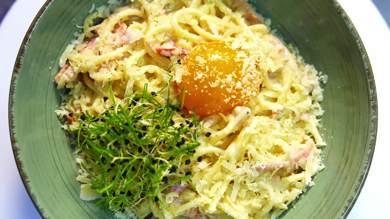 View of restaurant pasta. Tasty appetizing classic italian spaghetti pasta