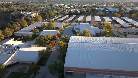 Aerial-Drone-Flyover-High-School-Buildings-In-Valencia,-California