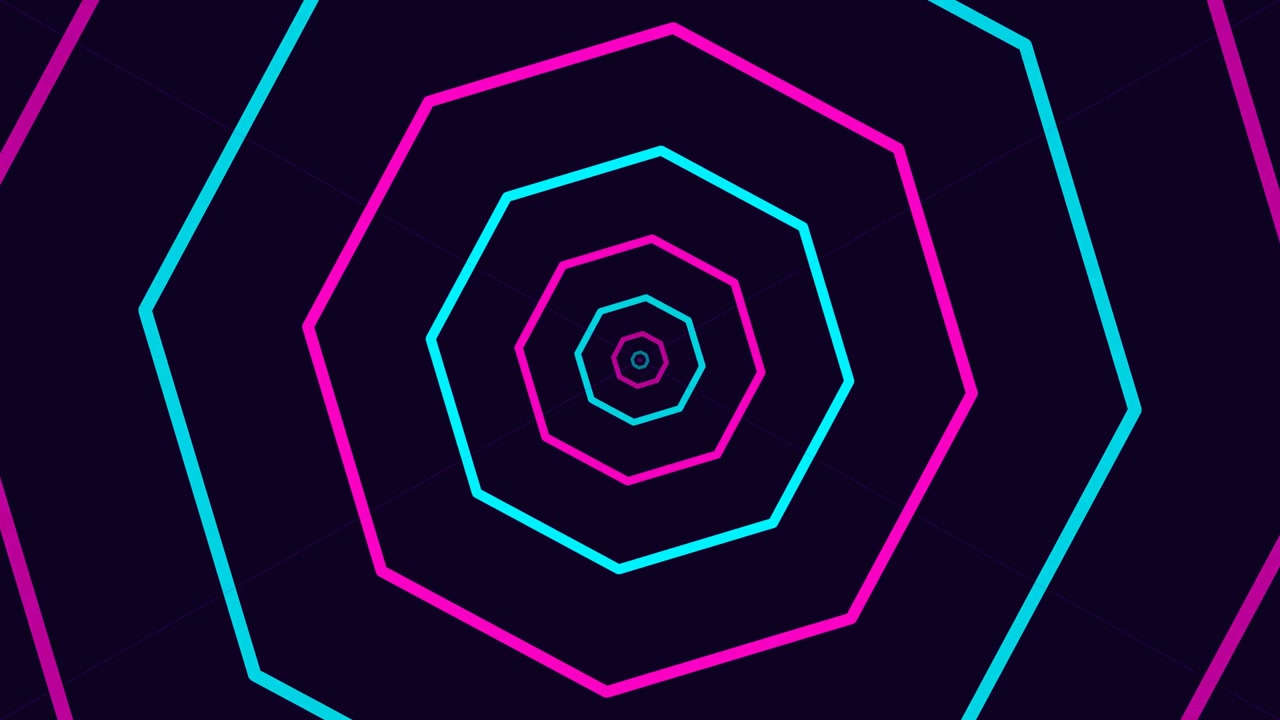 Sfondo animato con tunnel ottagonale al neon astratto