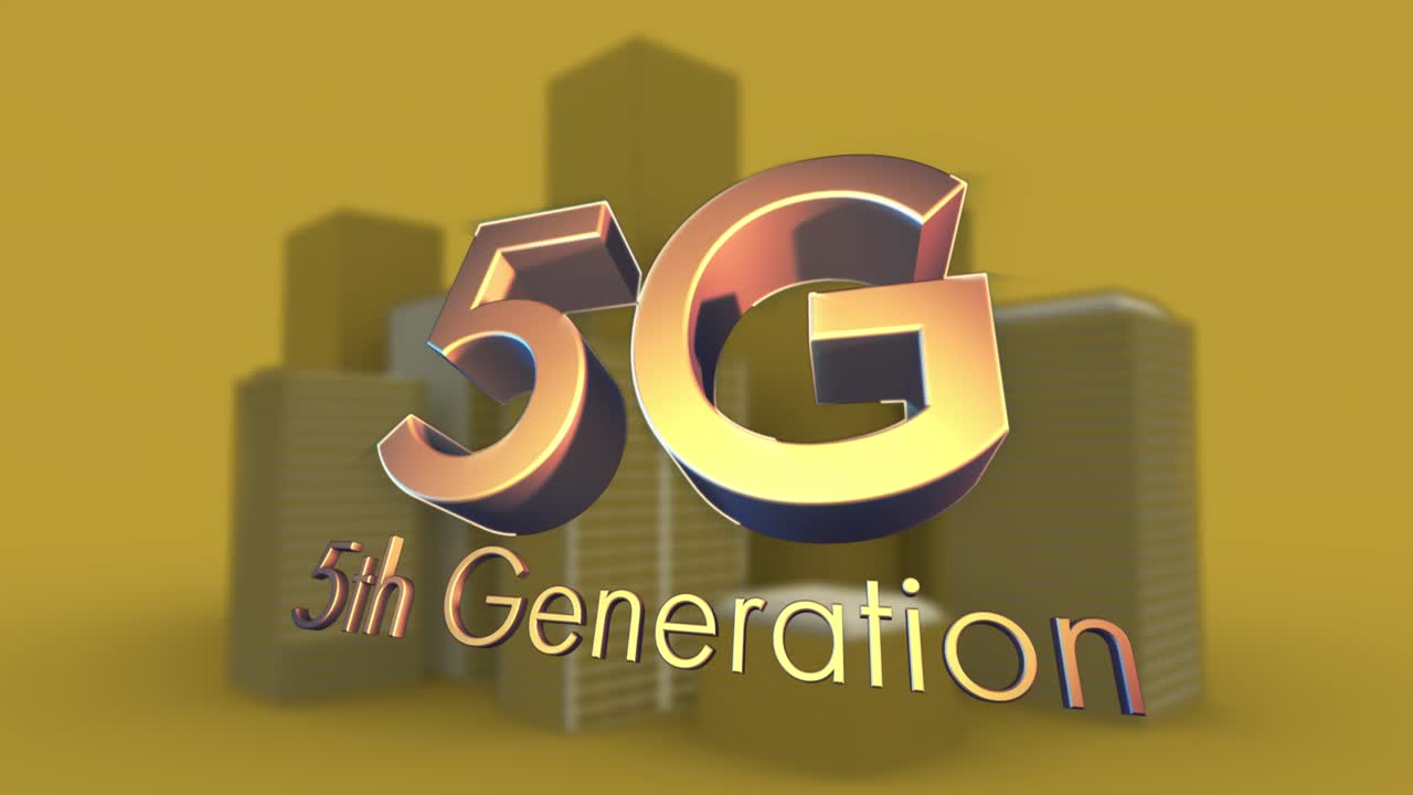 animación de texto 5g sobre el paisaje urbano
