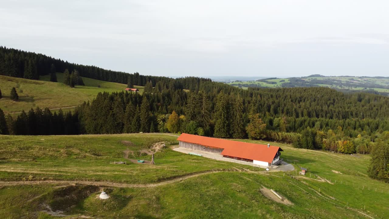 Aerial View of a Farm in the Alps