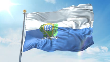 san marino flag waving in the wind against deep blue sky. national theme, international concept. 3d render seamless loop 4k