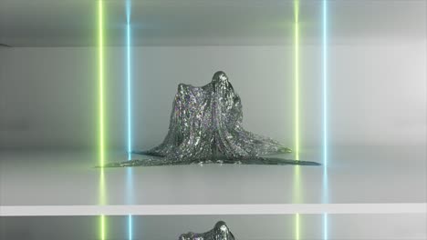 esculturas abstractas de brillo con iluminación de neón