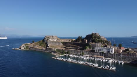 corfu island old town and port with the old fortress of corfu, greece