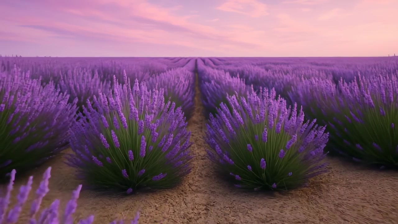 Scivolata al rallentatore attraverso un campo di lavanda in fiore al tramonto