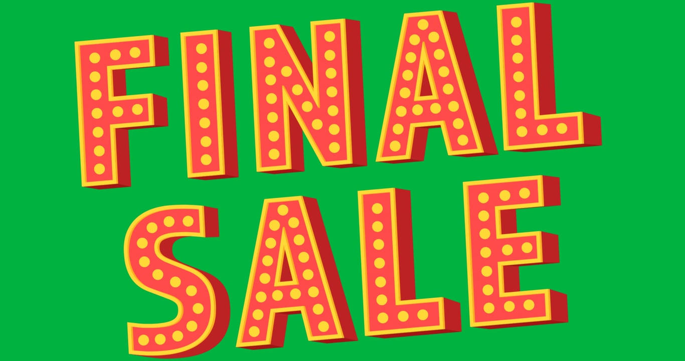Digital animation af teksten "final sale" mod sort baggrund