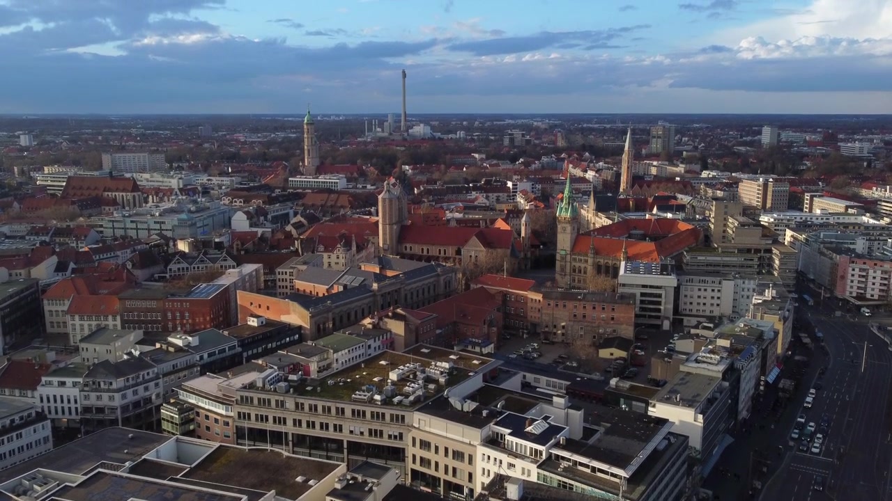 Braunschweig Brunswick City Aerial on a Sunny Day, Establishing View.