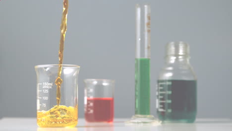 animation of red shapes over beakers with liquid in lab