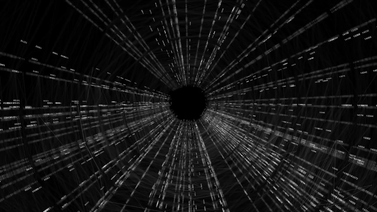 Immersive data tunnel and big tech network streams depicting fast information processing. Ideal for cybersecurity, cloud computing, blockchain architecture, and global communications.