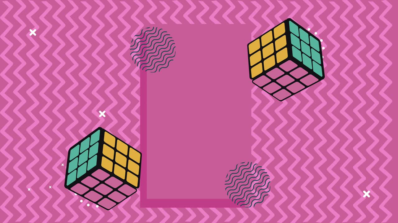 cubos de rubik en el fondo de estilo retro de memphis