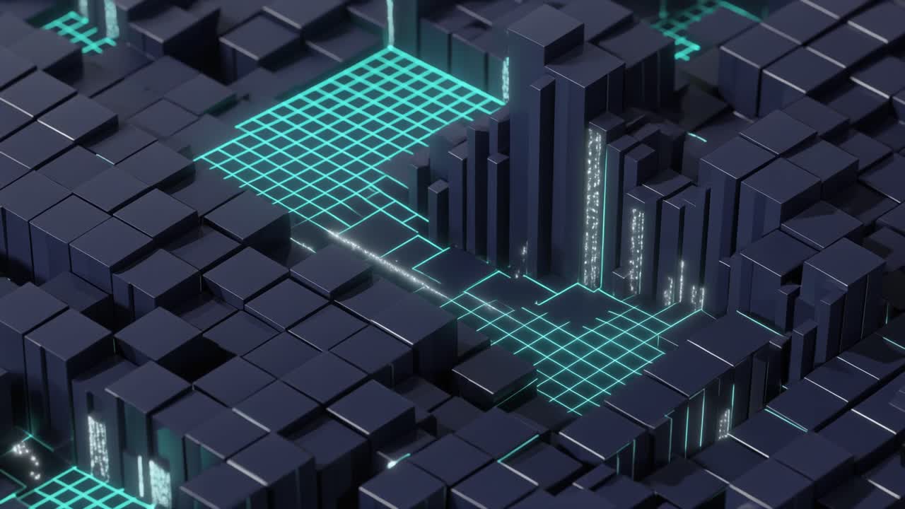Digital Data Visualization with Rising Cubes and Network Grid