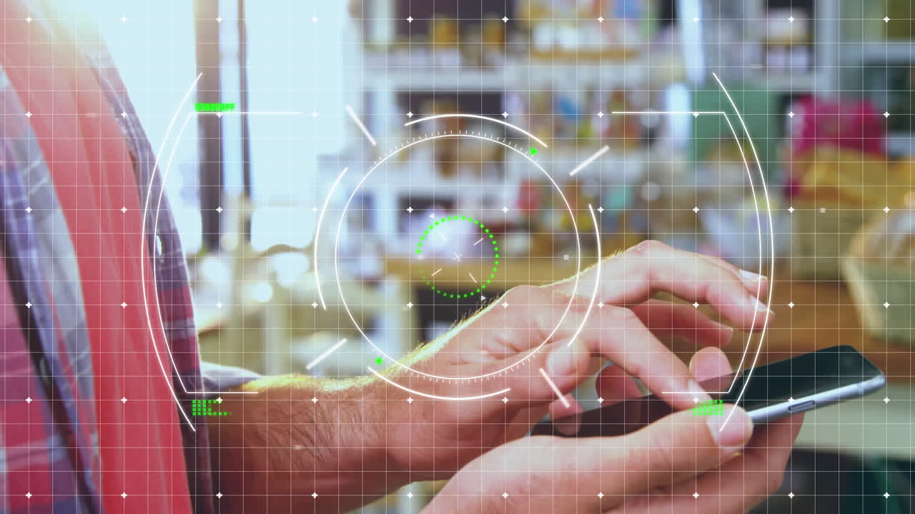 스마트폰을 사용하는 백인 남성의 스캔 스코핑 애니메이션