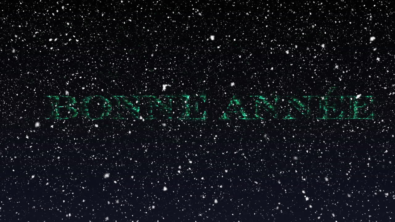 밤 하늘에 내리는 새해 눈과 함께 파란색으로 된 보네 앤 텍스트의 애니메이션