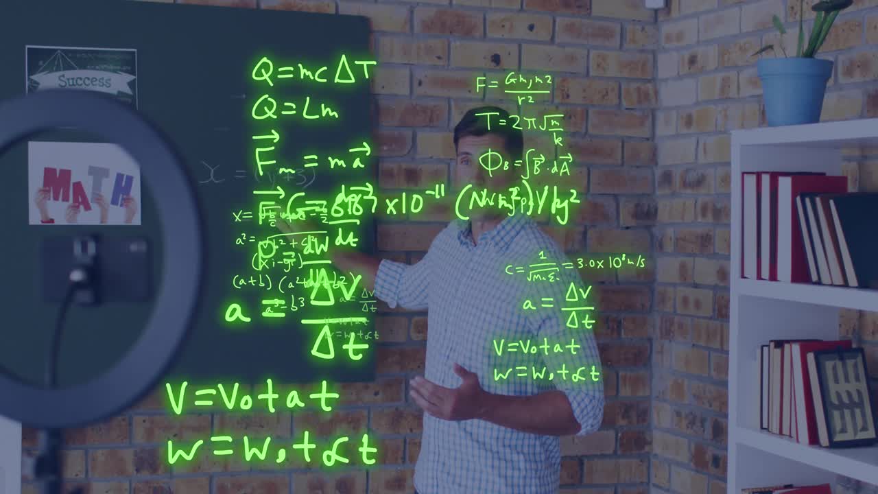 animación del procesamiento de datos sobre el vlog de un maestro caucásico.