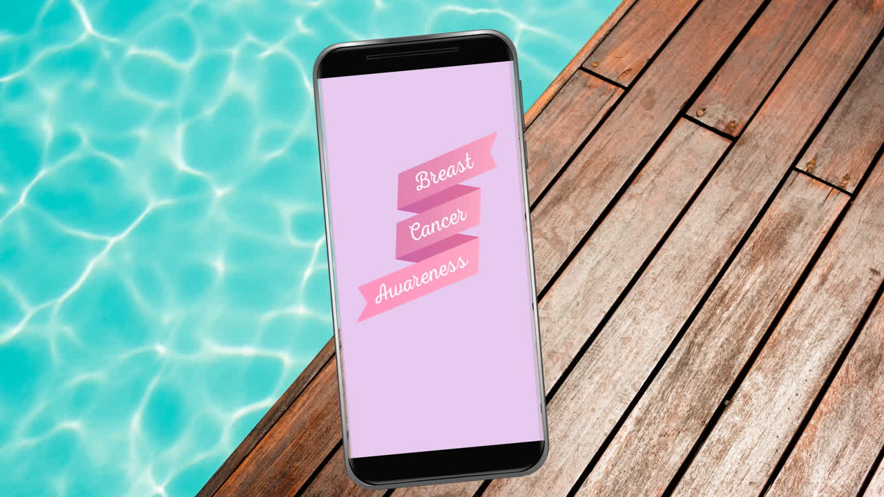 animación del texto rosa del cáncer de mama en la pantalla del teléfono inteligente