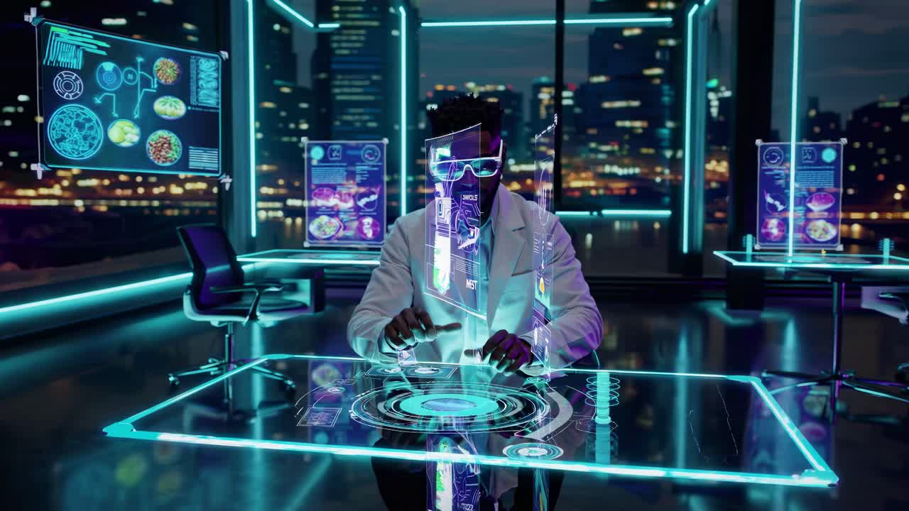 Future Scientist Working in Holographic Lab