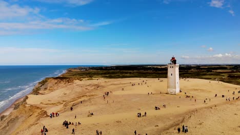 aerial view of the lighthouse at rubjerg knude by the north sea, denmark