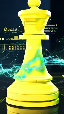 a yellow chess piece is on a black background. the piece is the king. the image has a futuristic feel to it
