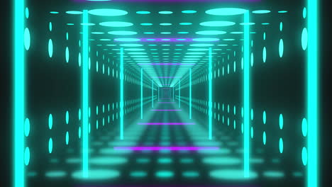 animación de cuadrados de neón y puntos sobre el túnel digital.
