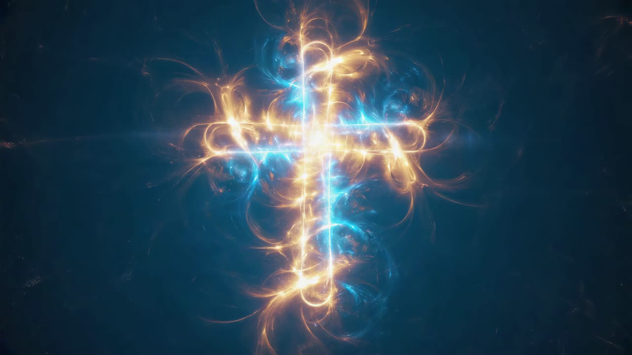 Simbolo Astratto di Croce Luminosa con Energia Blu e Arancione