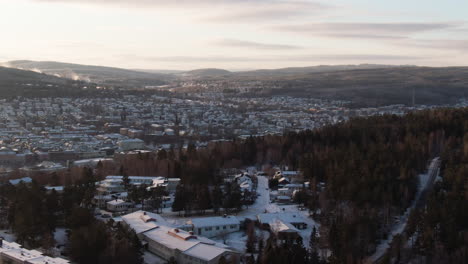 Una-Vista-Aérea-Del-Bosque-Y-Las-Casas-De-Sundsvall-A-La-Luz-De-La-Mañana