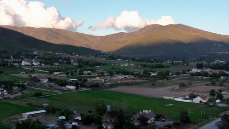 aerial view of houses farms and homes in countryside of california usa at sunset