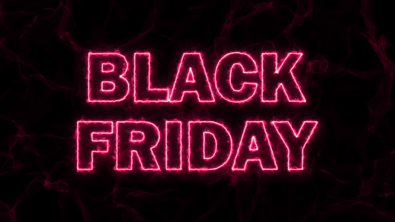 Black friday bright animation. Black Friday with neon bright glowing and fire effect. Sales promotional concept