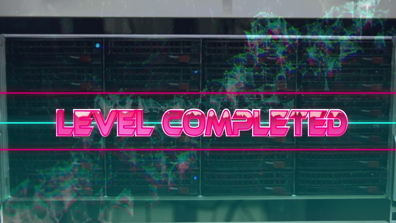 검은색 바탕에 있는 완성된 텍스트와 연결 네트워크의 애니메이션