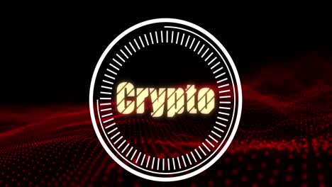 Animation-of-crypto-in-circle-over-red-glitter-on-black-background