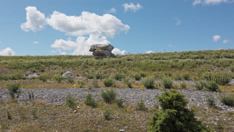 focusing on rauk stones in gotland island, sweden, while walking with gimbal