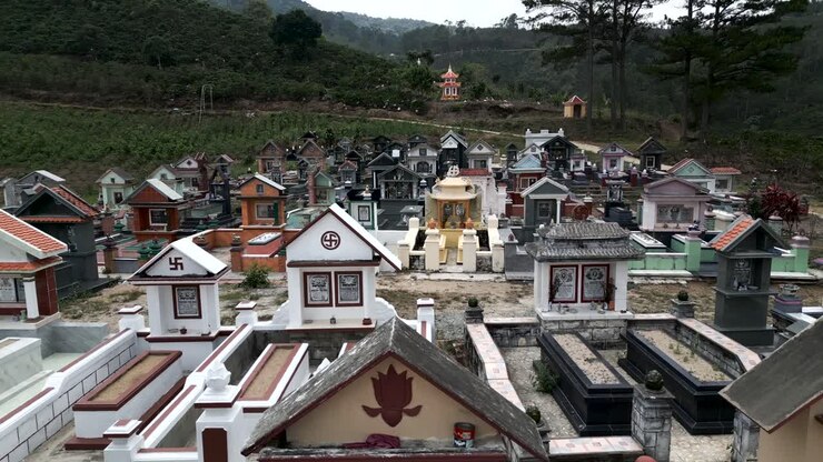 Colorful Cemetery in a Mountainous Landscape