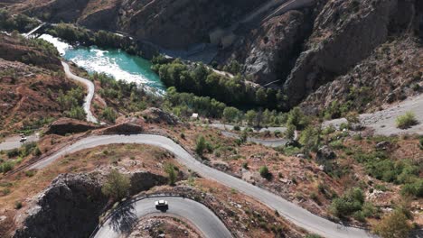 aerial drone view of winding road over taurus mountains at olymapınar dam in manavgat, antalya turkey