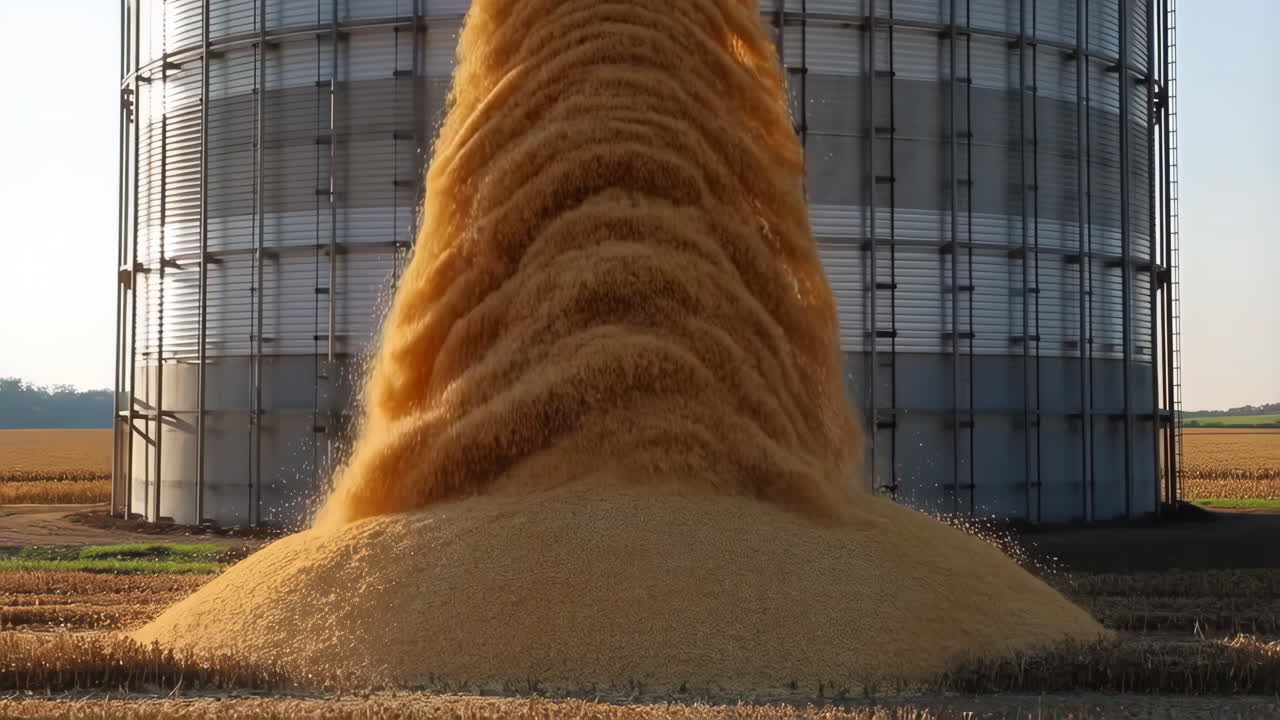 Grain flowing into a storage silo