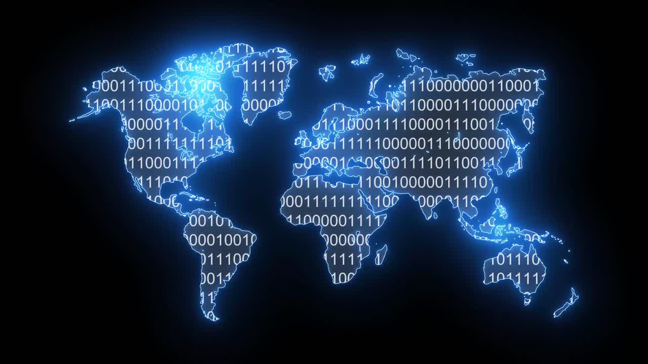 Digital World Map with Binary Code