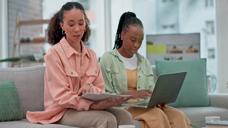 Laptop,-lgbt-couple-and-paper-at-home-for-budget