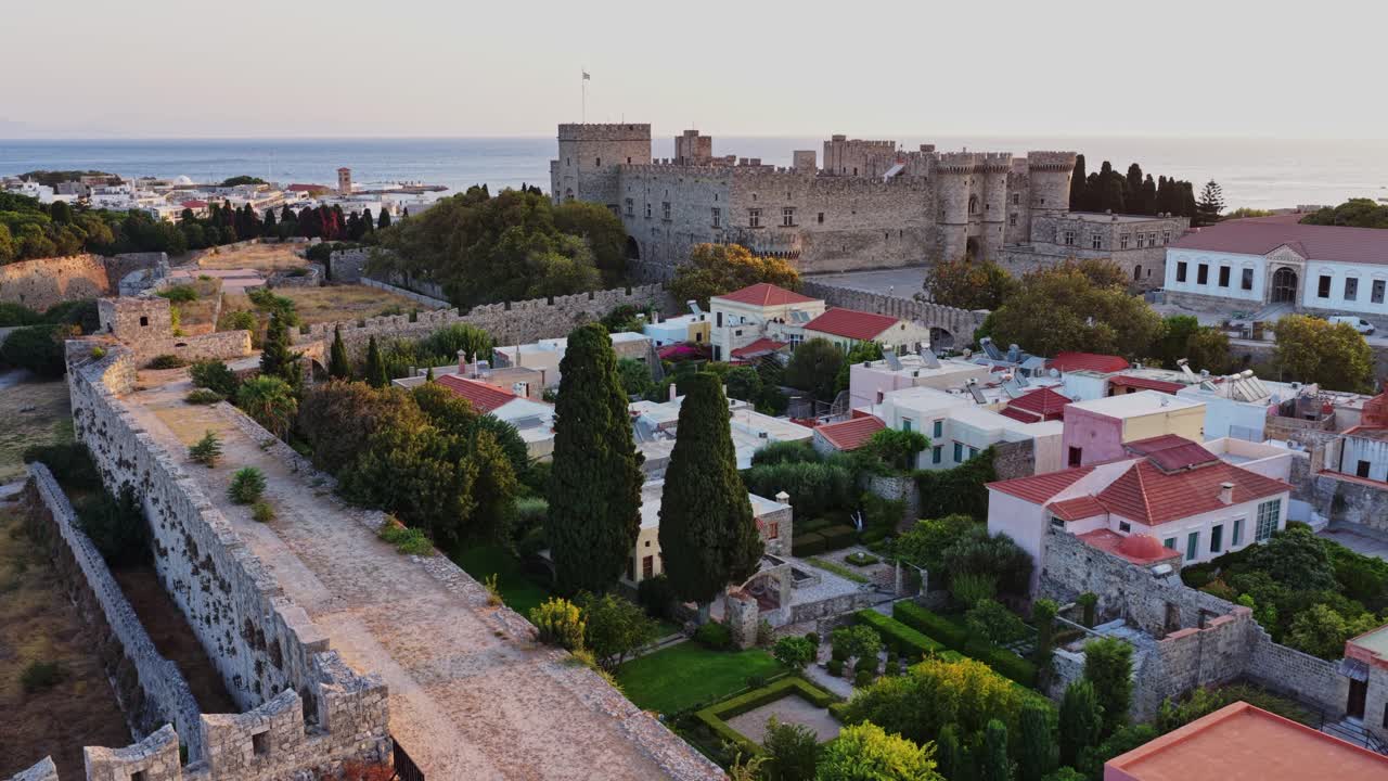Aerial View of Medieval Castle and Town