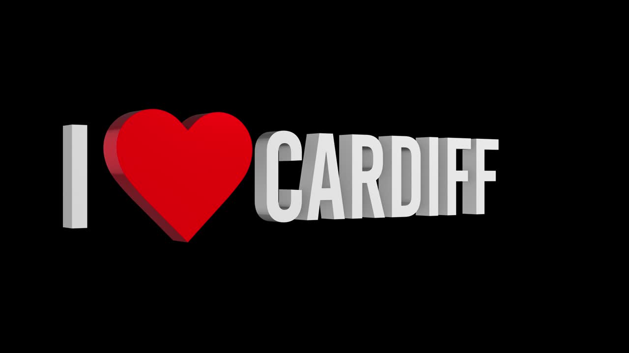 me encanta cardiff, texto y corazón en 3d, canal alpha.