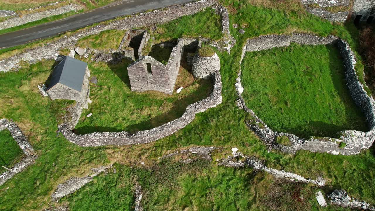 Ireland Epic Locations walls and remains of ancient farm Slea Head Dingle Kerry on a bright autumn morning