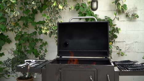 scattered pieces of embers with fire to cooked grilling barbecue of garden home