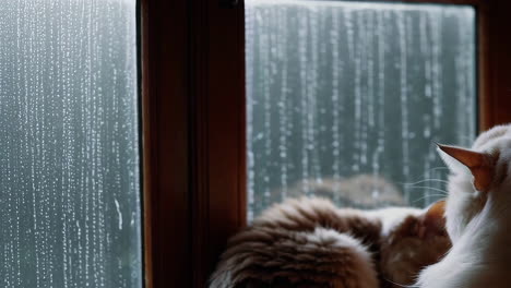 cats by the rainy window