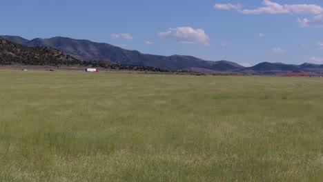 volando sobre la hierba alta en las tierras de cultivo del sur de utah