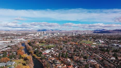 panning shot over the highway of downtown reno, nevada on a fall day