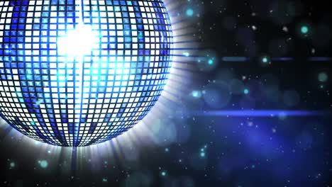 animación digital de una brillante pelota de discoteca girando contra puntos de luz sobre un fondo azul
