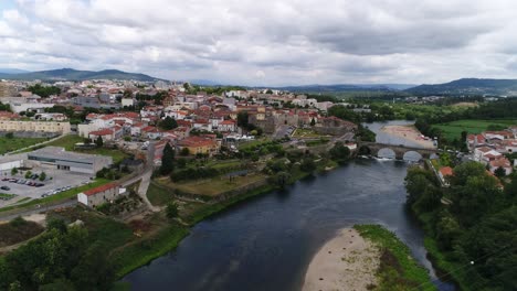 flying over city of barcelos in portugal
