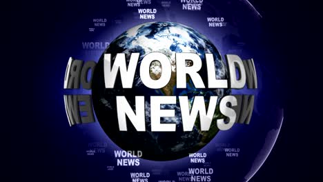 world news text animation and earth, loop